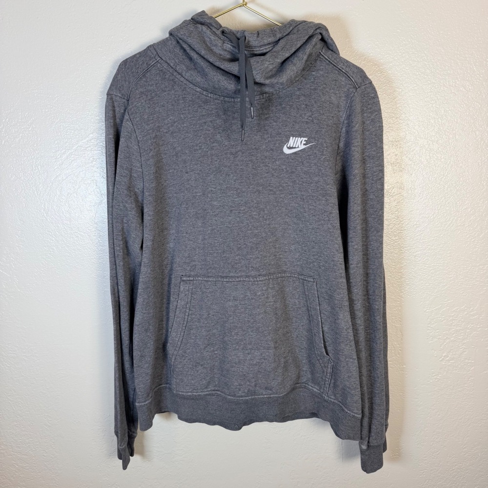 Nike Womens L Funnel Neck Hoodie Grey Pullover Sweatshirt